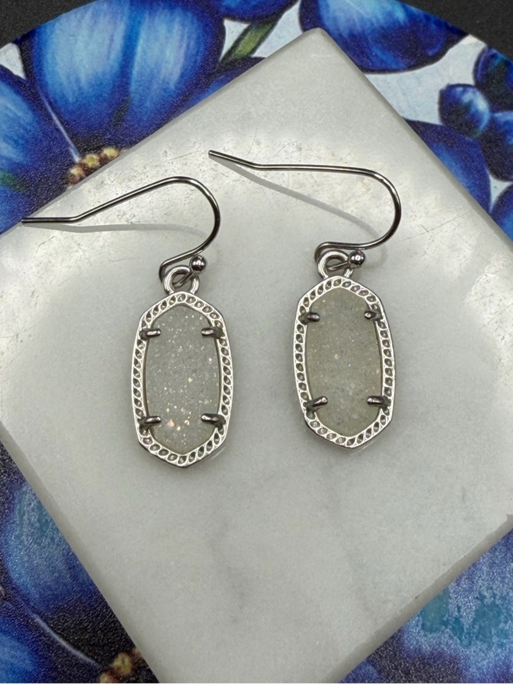 Kendra Scott Lee shimmering iridescent druzy stone earrings #468 white silver